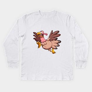 Scared Running Turkey Kids Long Sleeve T-Shirt